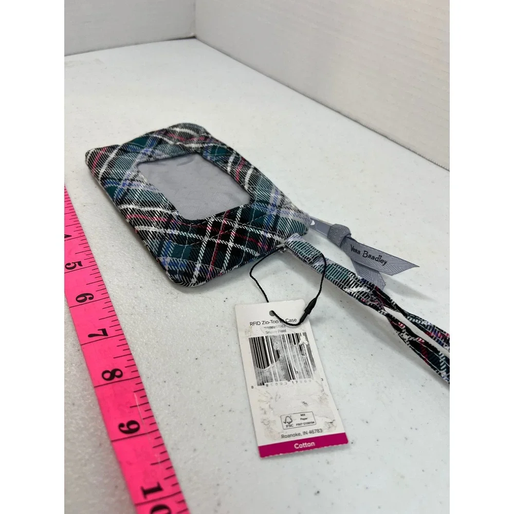 Vera Bradley RFID Zip ID Case Snowy Plaid Quilted Cotton Wallet NWT